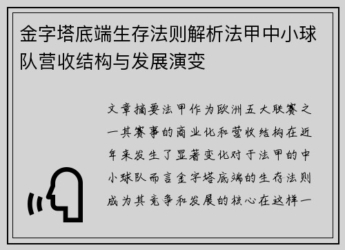 金字塔底端生存法则解析法甲中小球队营收结构与发展演变