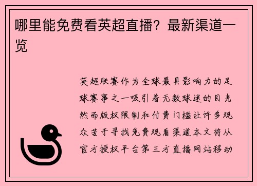 哪里能免费看英超直播？最新渠道一览
