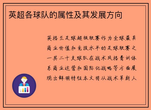 英超各球队的属性及其发展方向